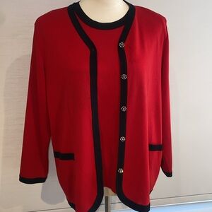 Classic Red Women's twin set with black accents